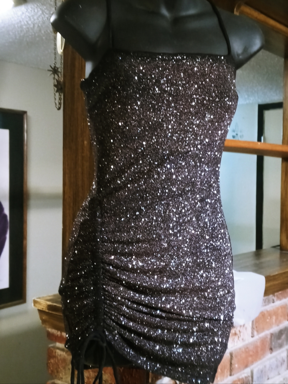 Windsor Black Glitter Ruched Mini Dress